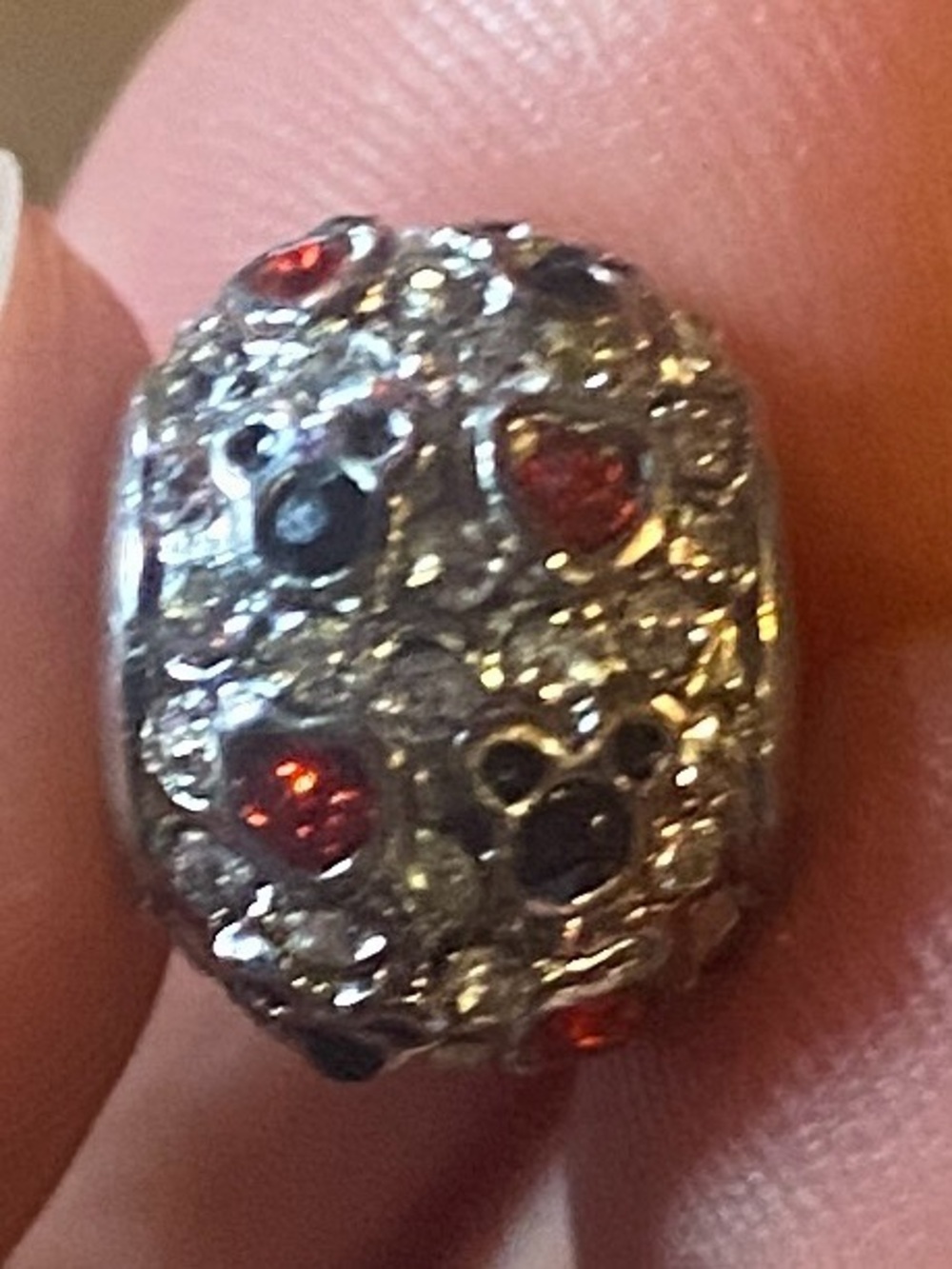 Silver Charm with Red Hearts and Mickey Mouse Details